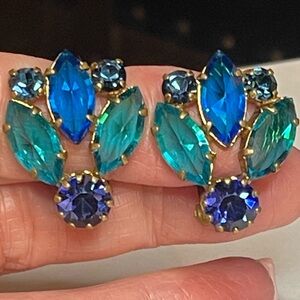 Signed Made in Austria Peacock Hue Crystal Clip-On Earrings – Juliana Style
